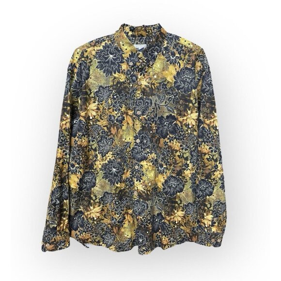 Yiume Other - YIUME Hawaiian Shirt Mens Size XL Long Sleeve Aloha Shirt Black Button Down Gold